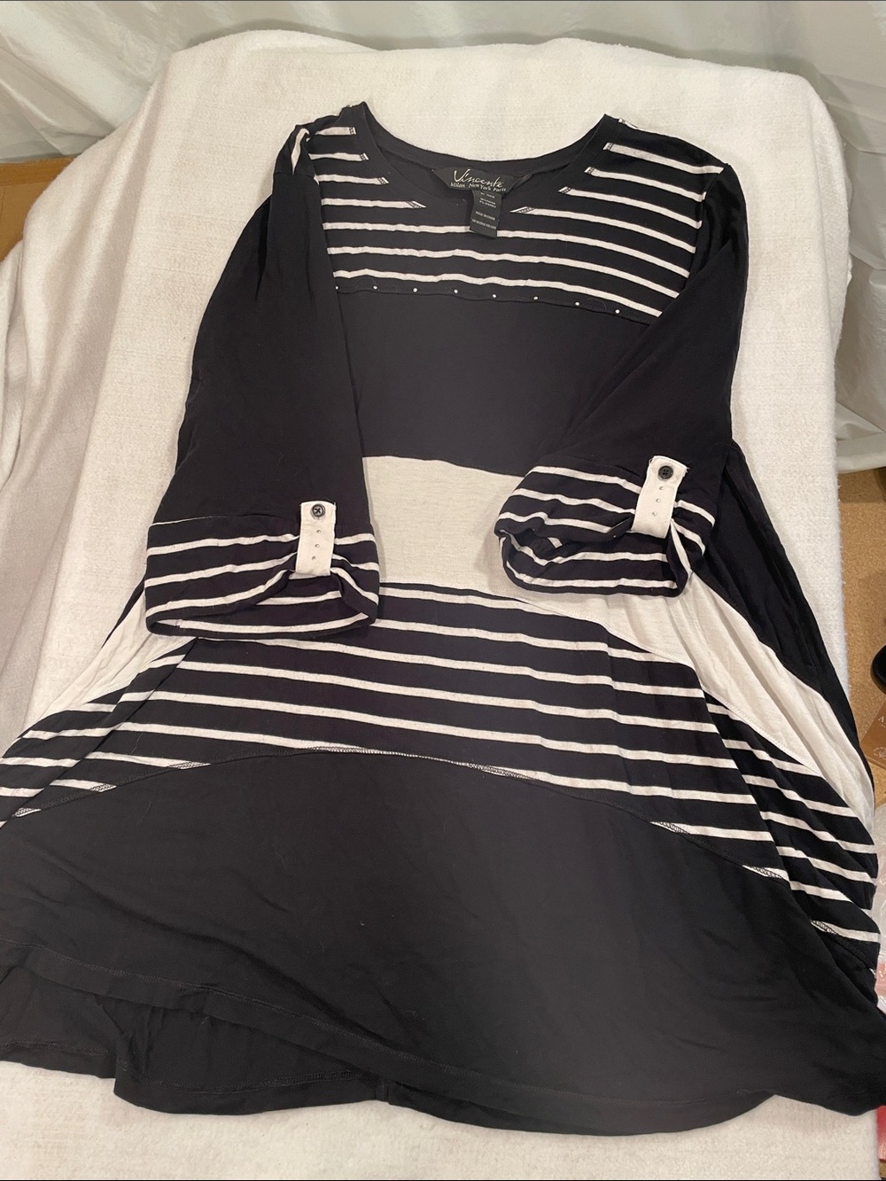 Venus Black and Cream Striped Tunic Top
